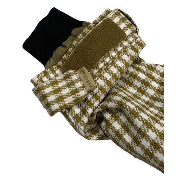 Roxy 5000 Snow Jacket Women Large Gold Cream Checkered Fur Hood Long Sleeve - Picture 8 of 15